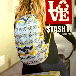 BNWT Love stash it backpack in limited edition print pedal power